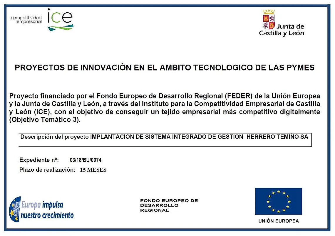 Proyecto de innovación en el ámbito tecnológico de as PYMES Herrero Temiño